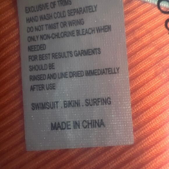 Color Block Bikini Top Orange Blue Retro V-Cut Athletic Swim Medium Ribbed - Picture 7 of 16